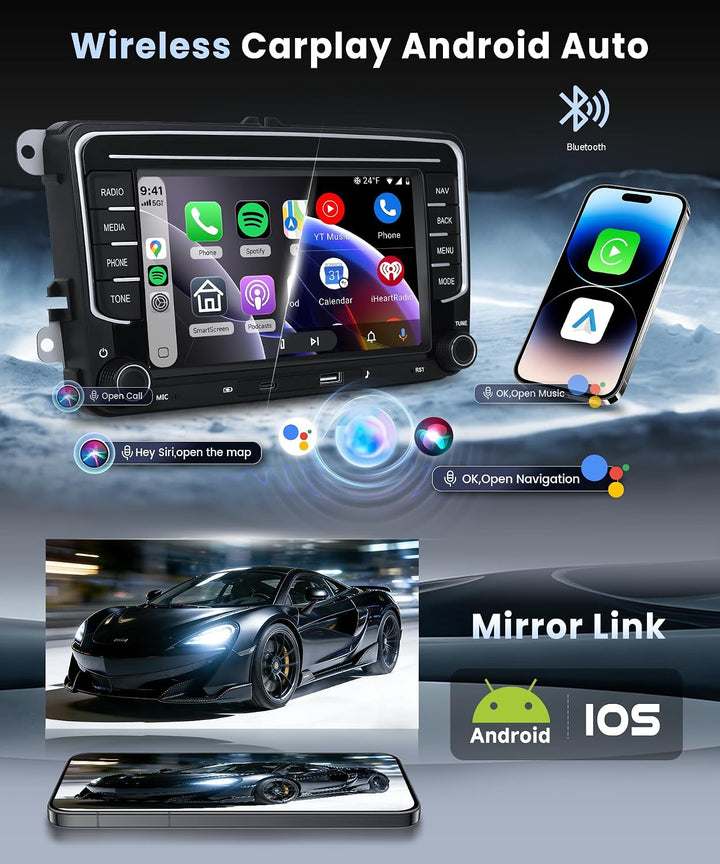 VECHTEL 4G+64G Autoradio Android 15 für VW Golf 5 6 Passat Jetta Caddy EOS T5 Tiguan Touran CC Polo,