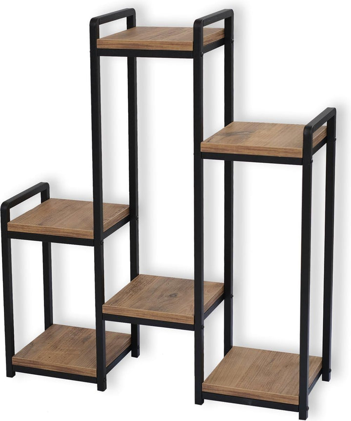 WDMT Rechteckiger Pflanzentisch aus Metall mit Holzregalen von Naturn Living – Blumenregal für drinn
