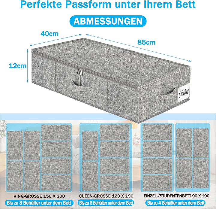 Unterbett Aufbewahrungsbox mit Deckel 12cm hoch, 2 Stück Faltbar Unterbettkommode, Waschbar Kleidera