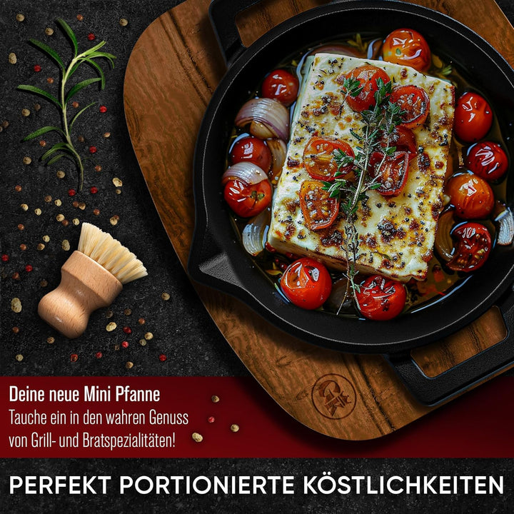 GUSSKÖNIG Gusseisen Grillpfännchen Set (2-teilig) Ø 11 cm – Voreingebrannte Gusseisenpfannen für Gri