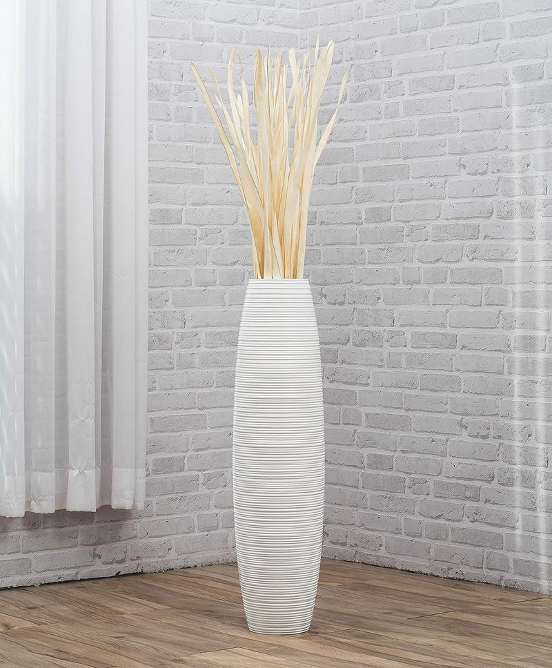 Leewadee Grosse Bodenvase für Dekozweige hohe Standvase Design Holzvase, Holz, 70 cm, Weiss 70 cm We