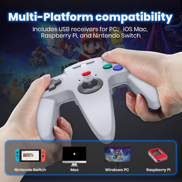 miadore 2-Pack Wireless USB N64 Controller, 2.4G USB Gamepad Joystick für Windows PC, MAC, Raspberry