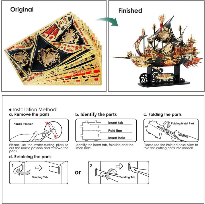 Piececool 3D Puzzle Metall, Wind und Wellen Trotzen Piratenschiff Modellbausatz Erwachsene, 3D-Puzzl