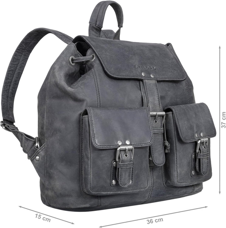 STILORD 'Larissa' Grosser Echt Leder Rucksack im Vintage Look - Stilsicher Unterwegs Sein, Carbon -