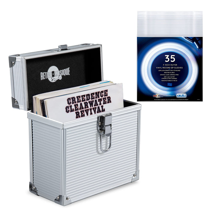 Aluminium 7"-Vinylschallplatten-EP-Aufbewahrungsbox Für bis zu 35 EPs (in PVC-Hüllen) Inklusive 35 V