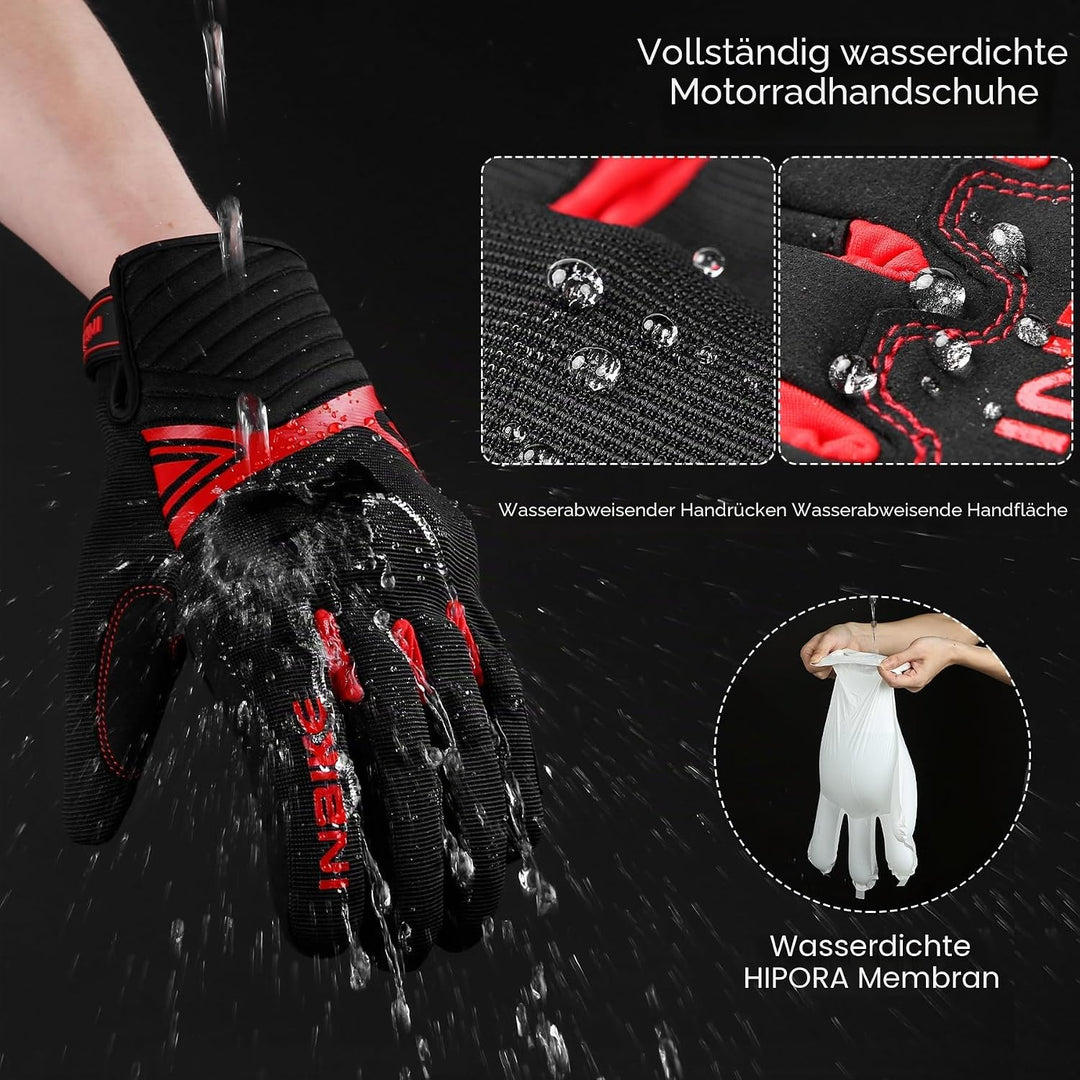 INBIKE Winter Motorradhandschuhe Wasserdicht Warm Winddicht mit Harter Schutz Motocross Motorrad Han