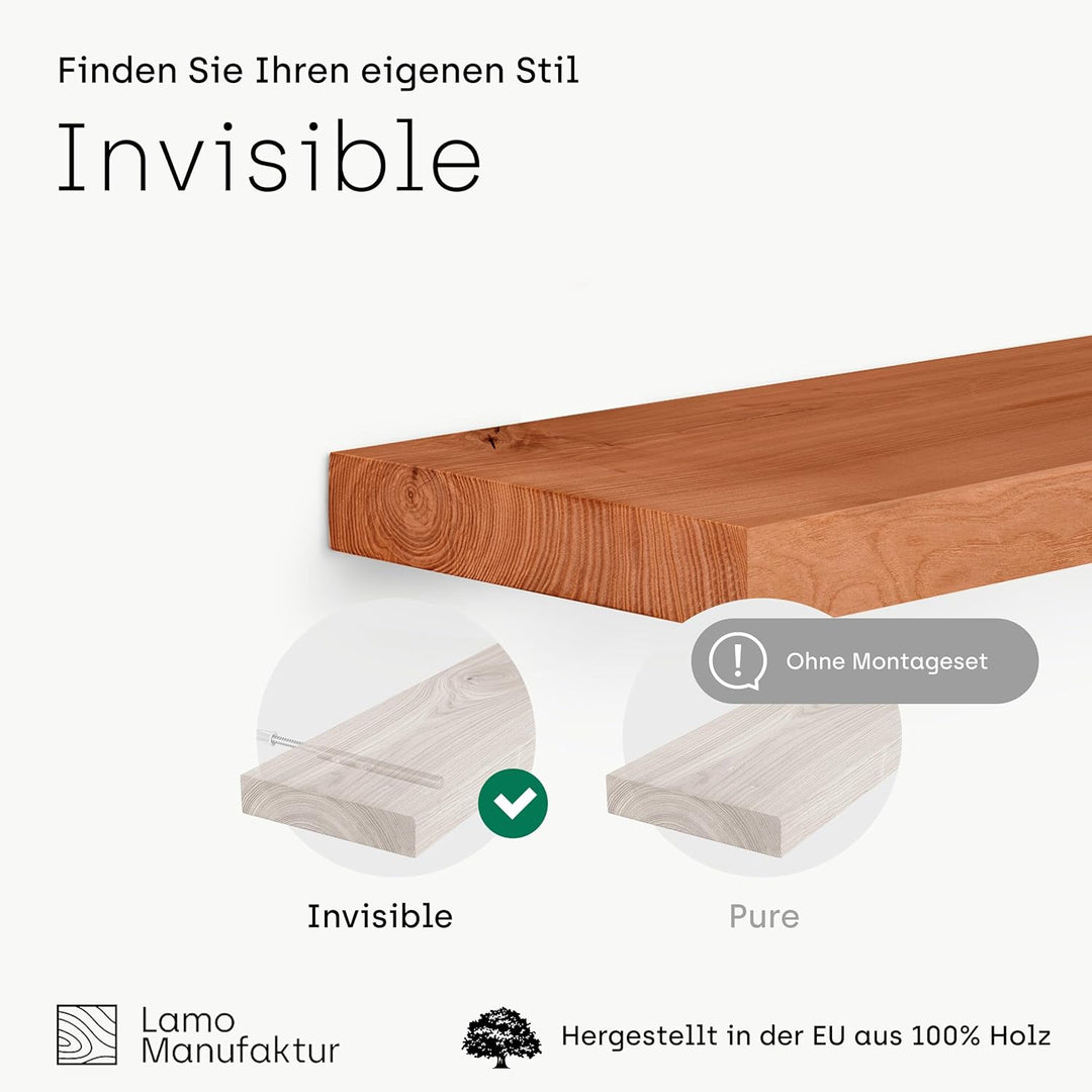 LAMO Manufaktur Wandregal Holz Gerade | Regal Farbe: Dunkel | Invisible: Schweberegal | 60 cm Invisi