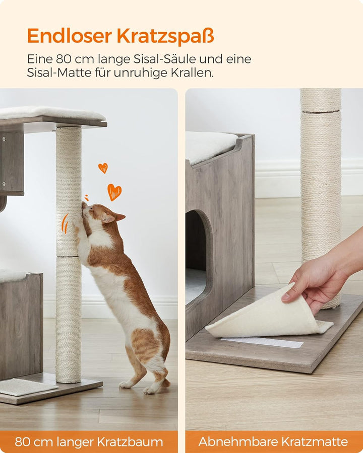 Feandrea Kratzbaum, 86 cm hoher Katzenbaum, Spanplatten-Katzenkratzbaum, mit Höhle, Liegeflächen, Sä