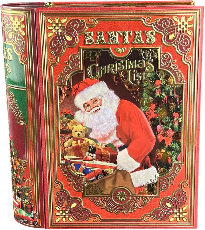 Grosse Buchdose Santa´s List - aufwändig geprägt und bedruckt. Der Weihnachtsmann bereitet sich vor