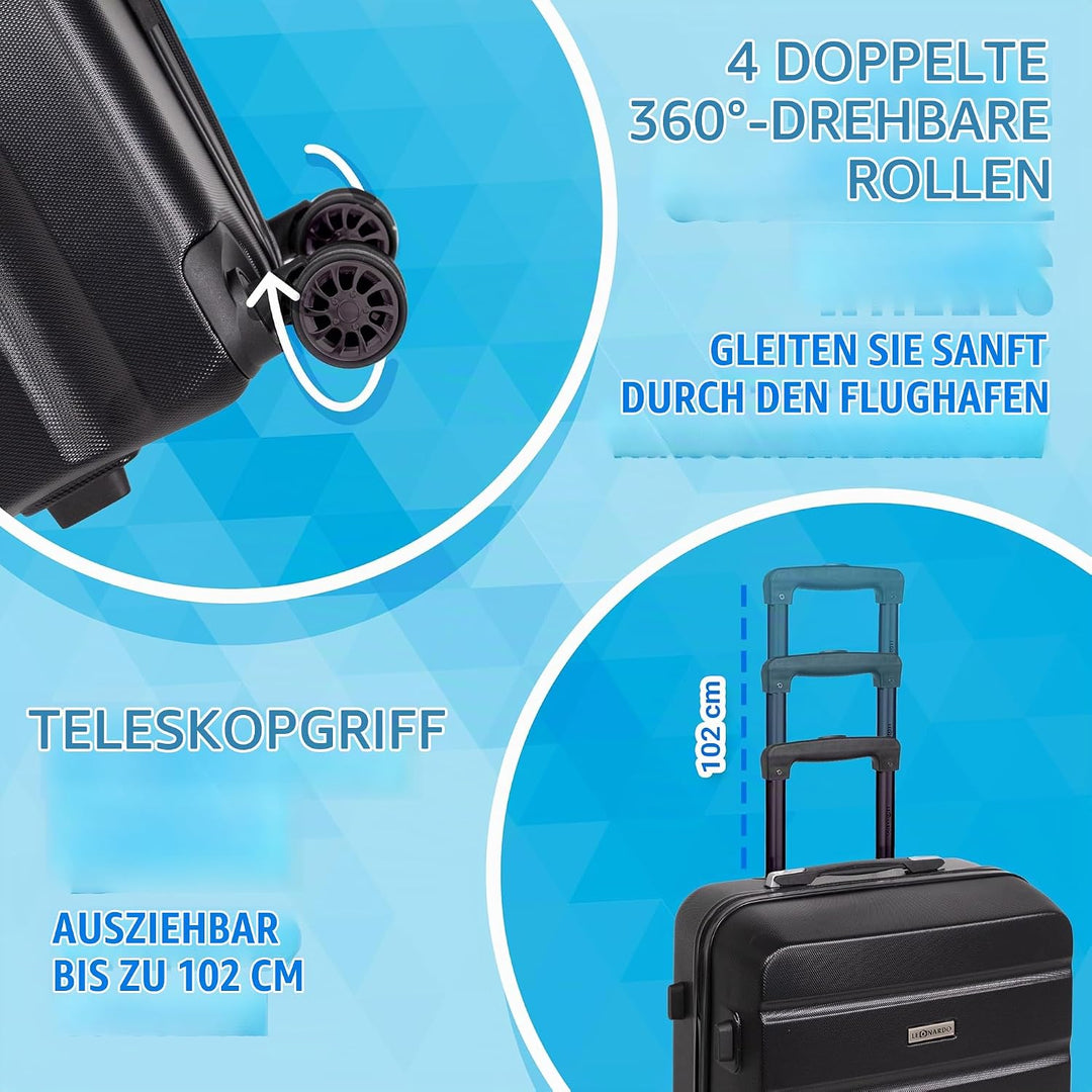 Leonardo® Kofferset 3 teilig | Koffer mit TSA-Schloss | Reisekoffer | Reisetasche mit 4 Doppelten Ro