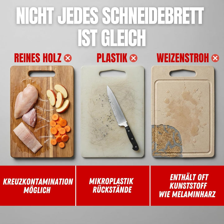 Doppelseitiges Schneidebrett Edelstahl & Bambus | Küchenbrett mit Saftrille & Metallgriff | Holzbret
