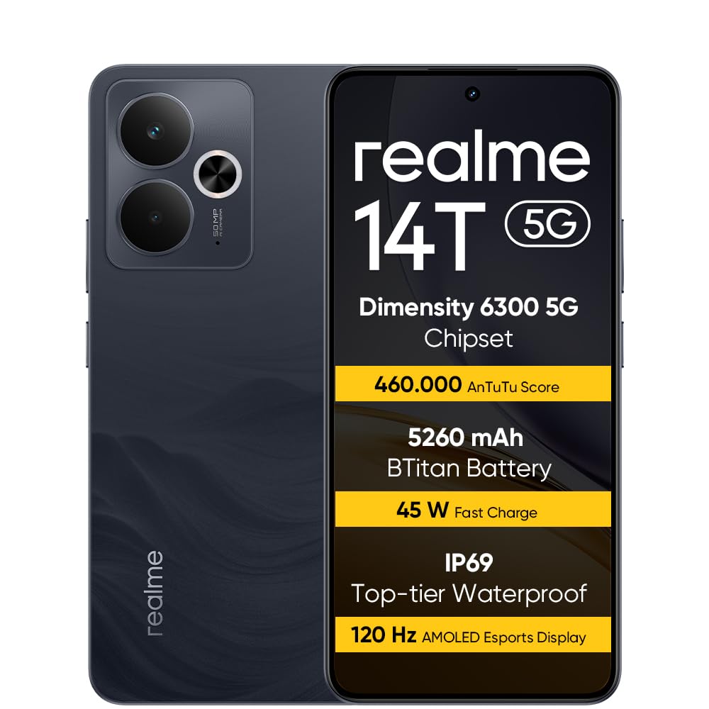realme 14T 5G Smartphone 8+256GB, Dimensity 6300 5G Chipsatz, 6000mAh Titan Battery, 45W Fast Charge