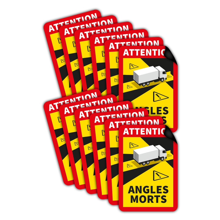 12 Stück Attention Angles Morts Magnetschilder 25 x 17 cm Magnet für LKW und Wohnwagen Warntafel Hin