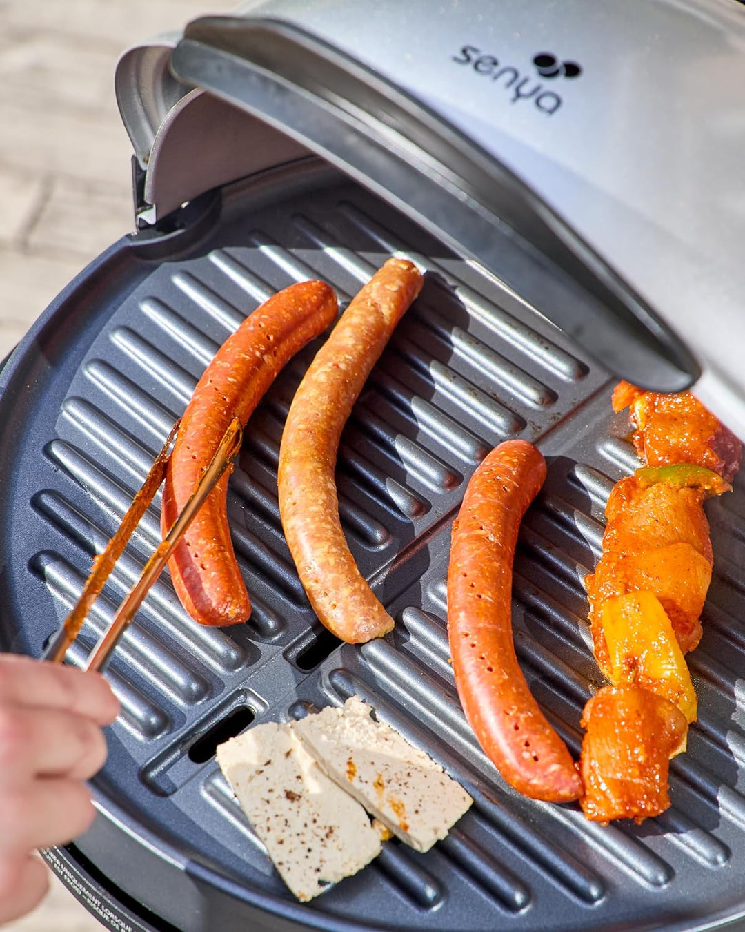 Elektrisches Barbecue 2 in 1 mit einem Fuss und auf dem Tisch von Senya, Grillfläche 40 cm, Platte a