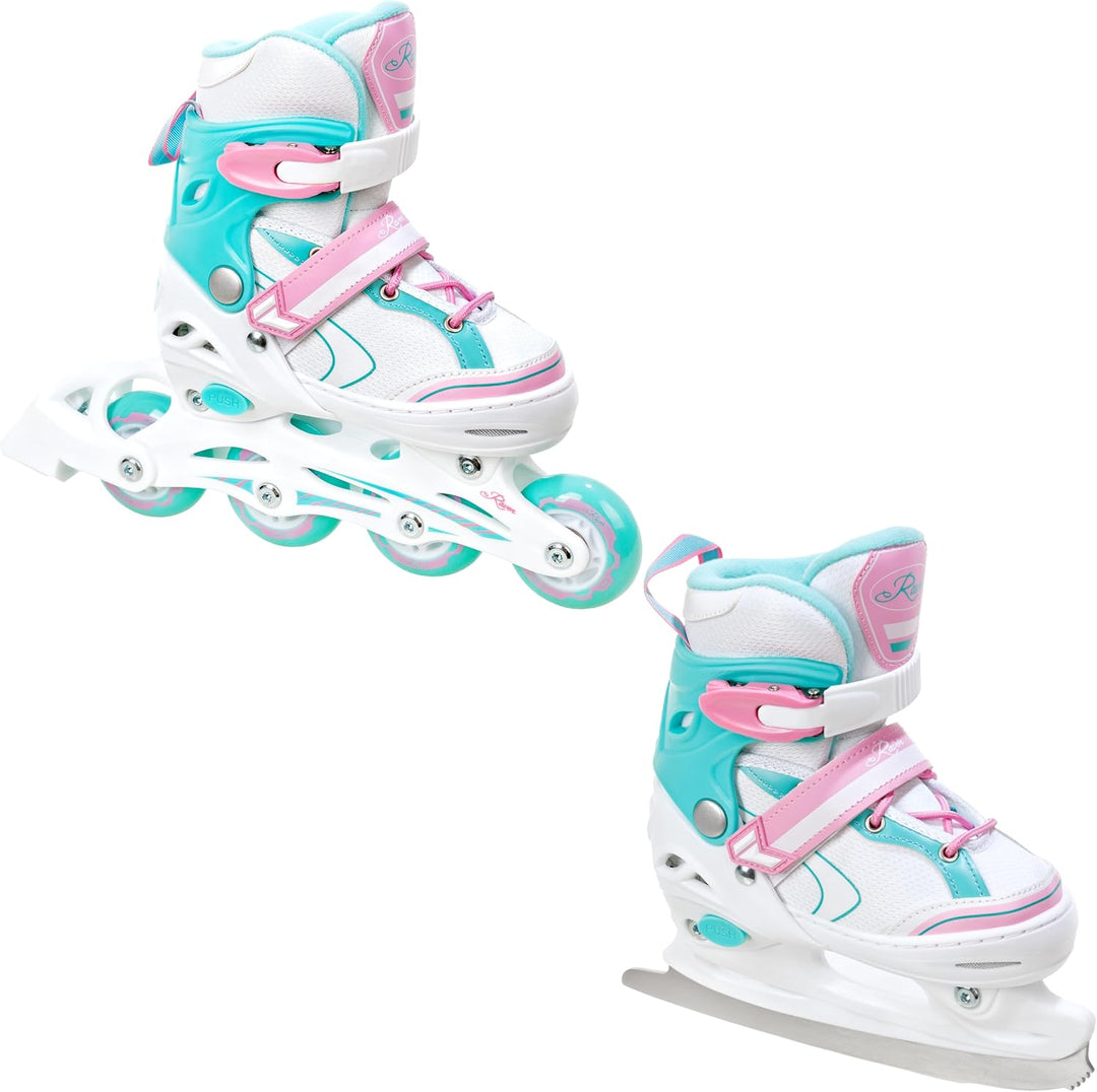 RAVEN 2in1 Kinder Schlittschuhe/Inline Skates Lia/Loret verstellbar mit LED Leuchtrad 30-33 (18-20,5