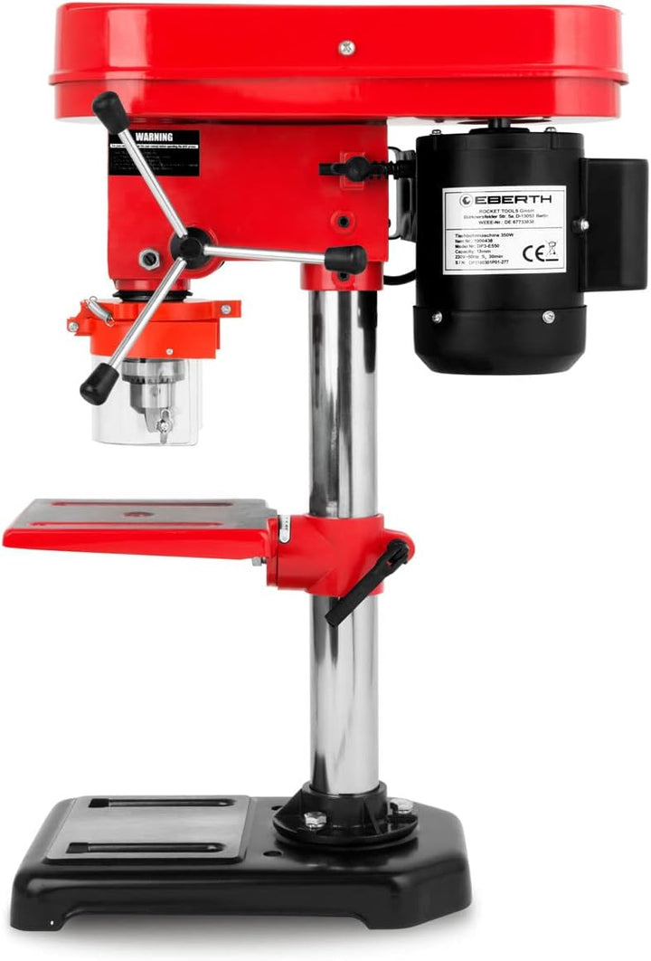 EBERTH Tischbohrmaschine 350 Watt, 50mm Spindelhub, 5 Geschwindigkeiten max. 2650U/Min, Standbohrmas