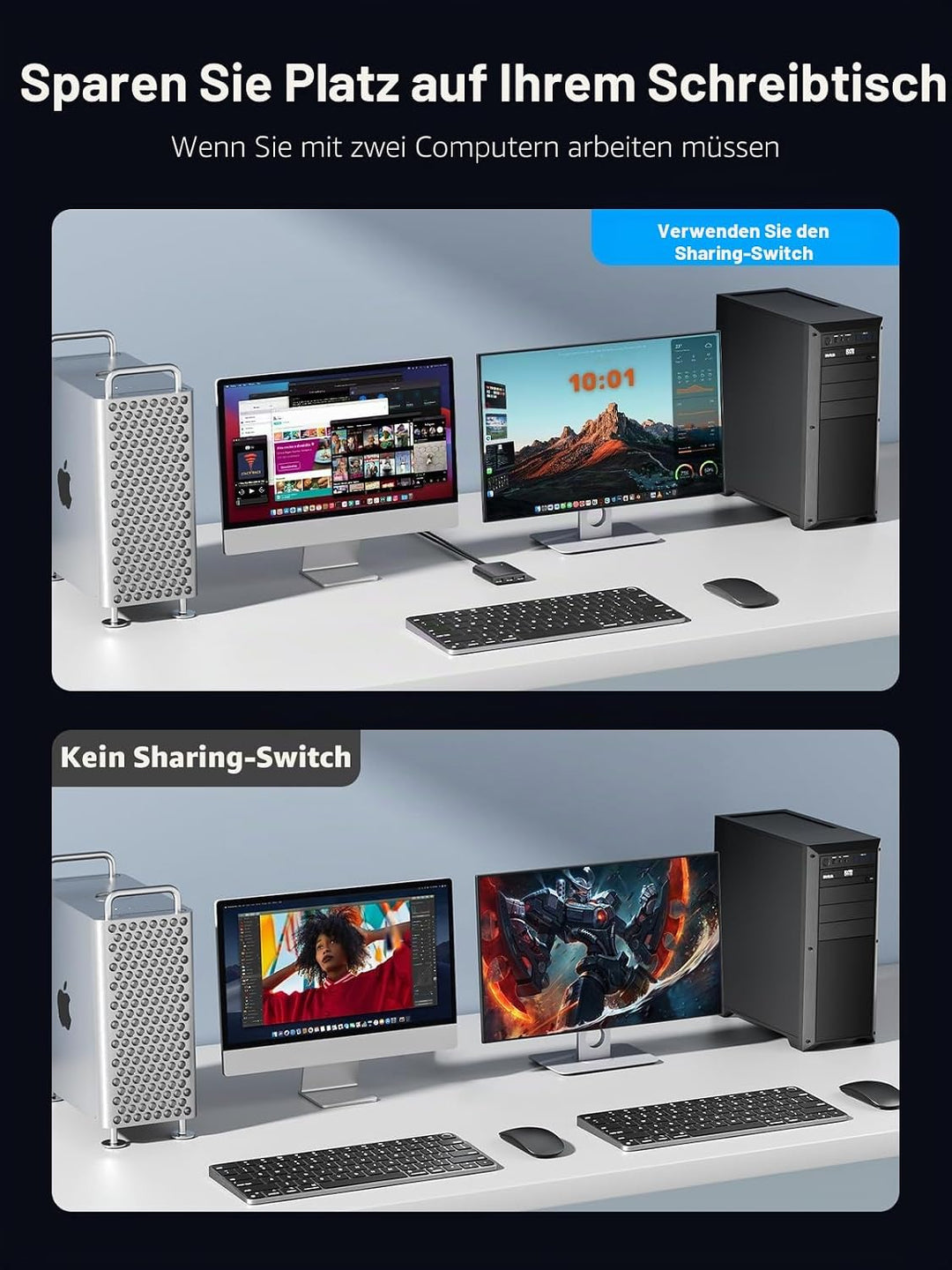 USB Switch Adapter, Lemorele 3 Ports USB Share USB Switch für 2 PCs, 2 In 3 Out USB KVM Switch Hub m