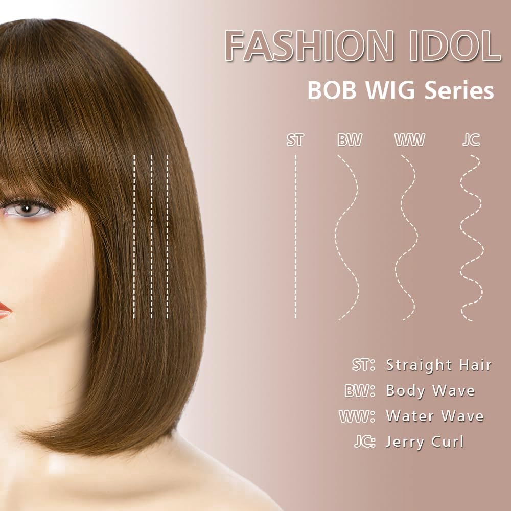 YEESHEDO Damen Braun Kurze Bob Gerade Haar Perücken mit Pony Hitzebeständige Synthetische Bunte Perü