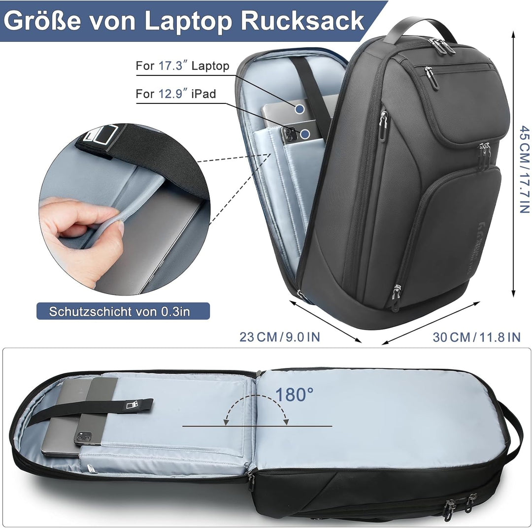 Rucksack Herren Gross 30L Laptop Rucksack 17,3 zoll Business Rucksack Reiserucksack mit USB-Anschlus
