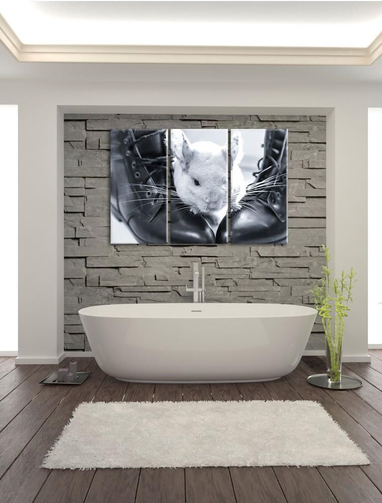 Pixxprint Chinchilla zwischen Schuhen als Leinwandbild/Grösse: 3 Teilig (120x80) cm/Wandbild/Kunstdr