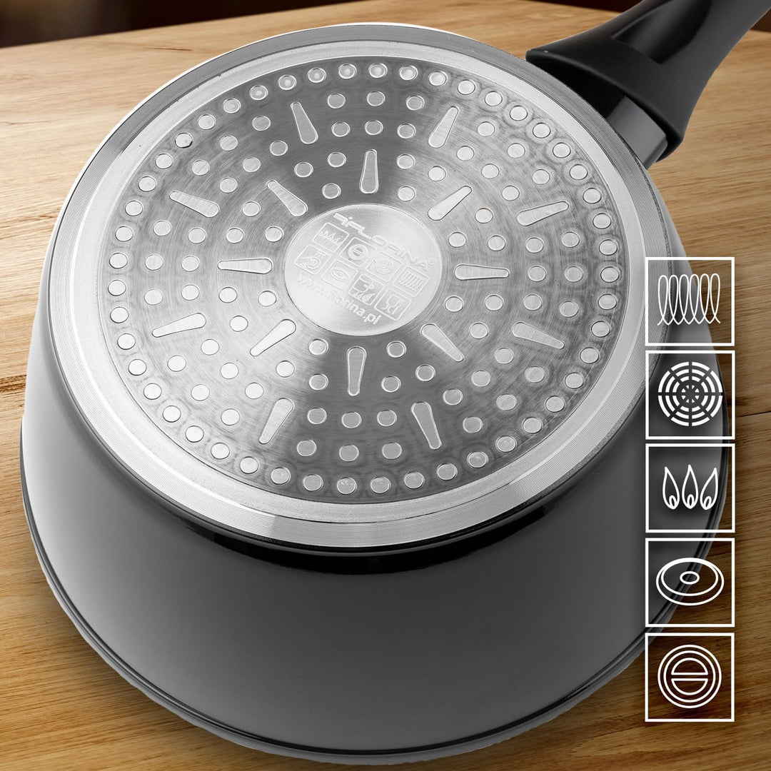 FLORINA Aluminium Stieltopf (1,7 l) 18 cm I Kasserolle MAGNUM I Antihaftbeschichtet I Topf mit Softt