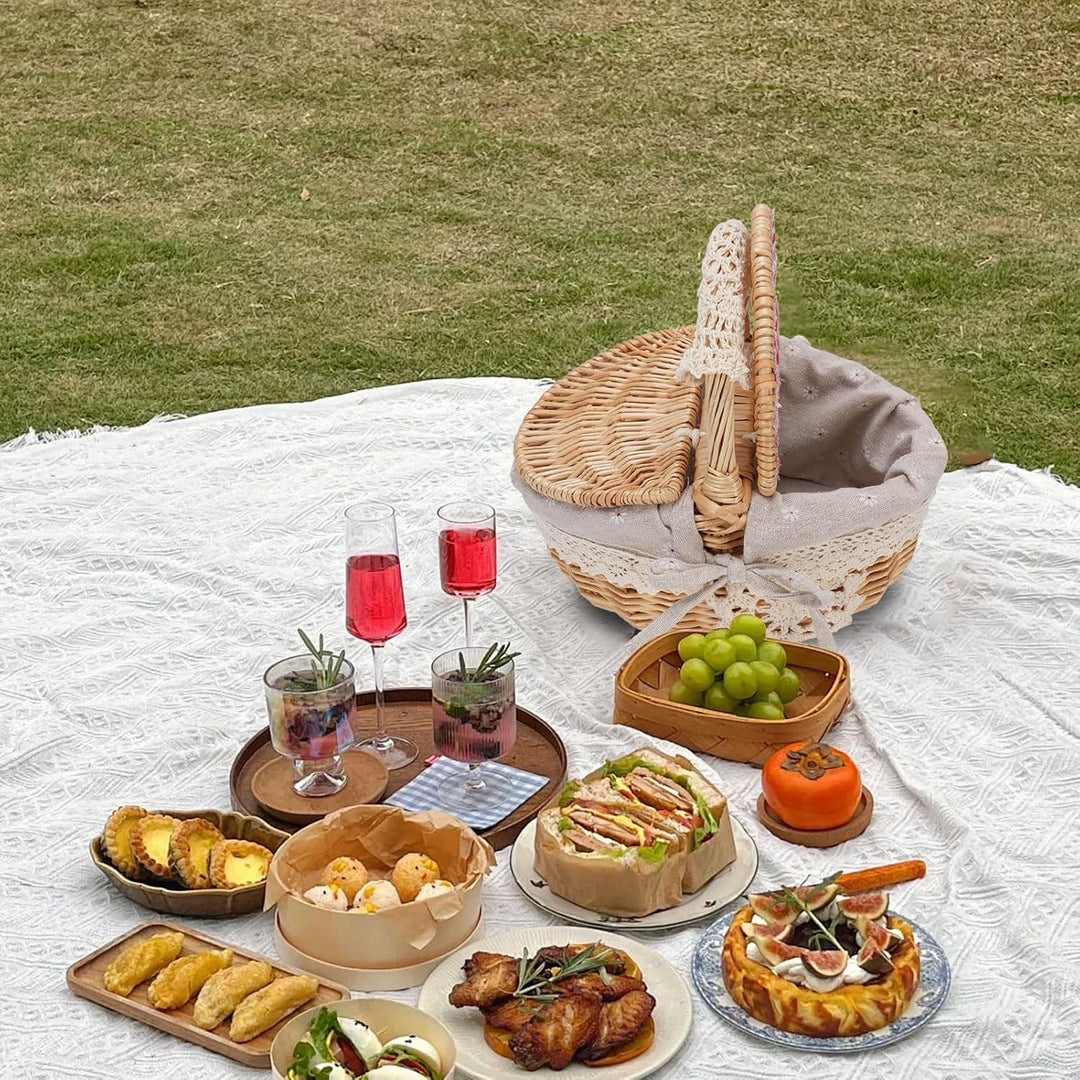 Cocoarm Picknickkorb aus Korbgeflecht mit Doppelter Öffnung, Gänseblümchen Design, 25,4 x 18,1 x 24,