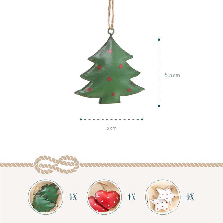 Logbuch-Verlag 12 kleine Weihnachtsanhänger rot weiss grün - Weihnachtsdeko zum Aufhängen 5 cm Baums