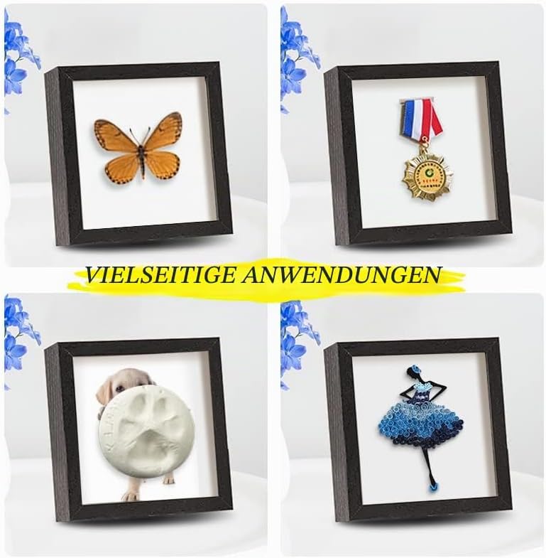 sunmeg 2Pcs 3D Bilderrahmen zum Befüllen 14 x 14cm Bilderrahmen Tief 3D Objektrahmen Hölzern bis 3cm
