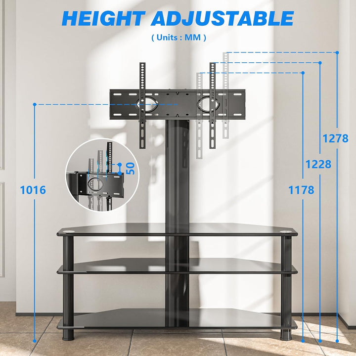 RFIVER TV Rack Glas Fernsehtisch TV Ständer für 32 - 70 Zoll Fernseher, TV Eckschrank TV Möbel Ferns