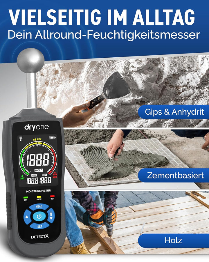 DryOne® DetectX Feuchtigkeitsmessgerät für Wand, Holz, Mauerwerk, Estrich & Beton - verlässliche Mes