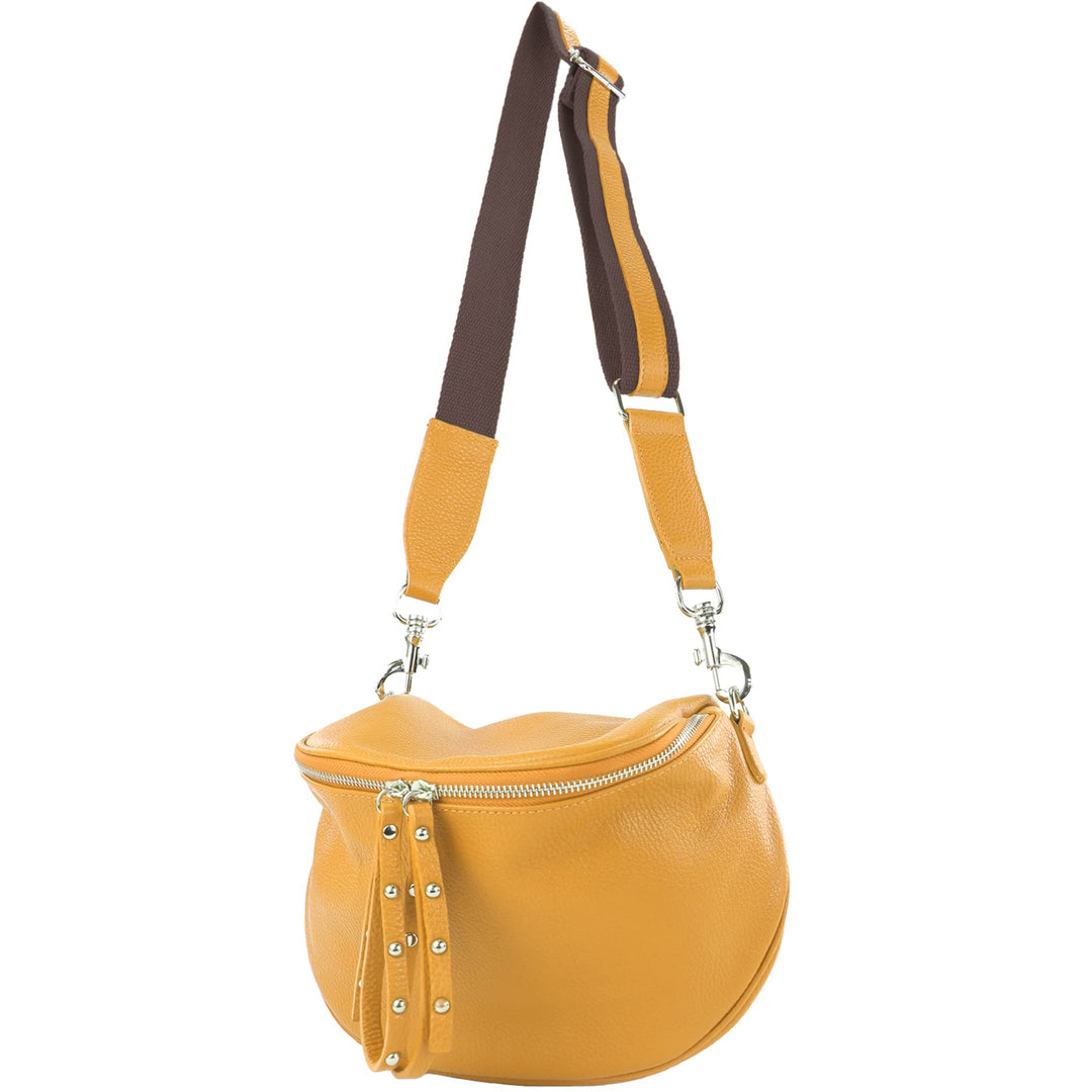 modamoda de - T236 - Umhängetasche Klein Small aus ital. Leder Senfgelb, Senfgelb