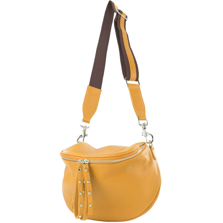 modamoda de - T236 - Umhängetasche Klein Small aus ital. Leder Senfgelb, Senfgelb