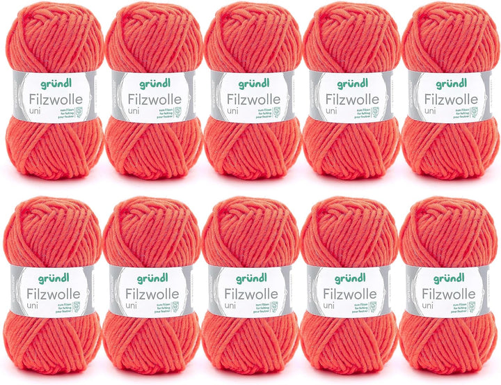 Gründl Filzwolle uni (Wolle zum Filzen, Stricken und Häkeln, Garn aus 100 % Schurwolle, 50 g / 50 m,
