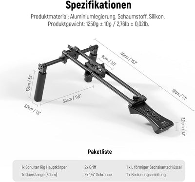 NEEWER Universal Shoulder Rig Set, 16"/40cm Erweitertes 15mm Stange Unterstützung System Kamerastabi