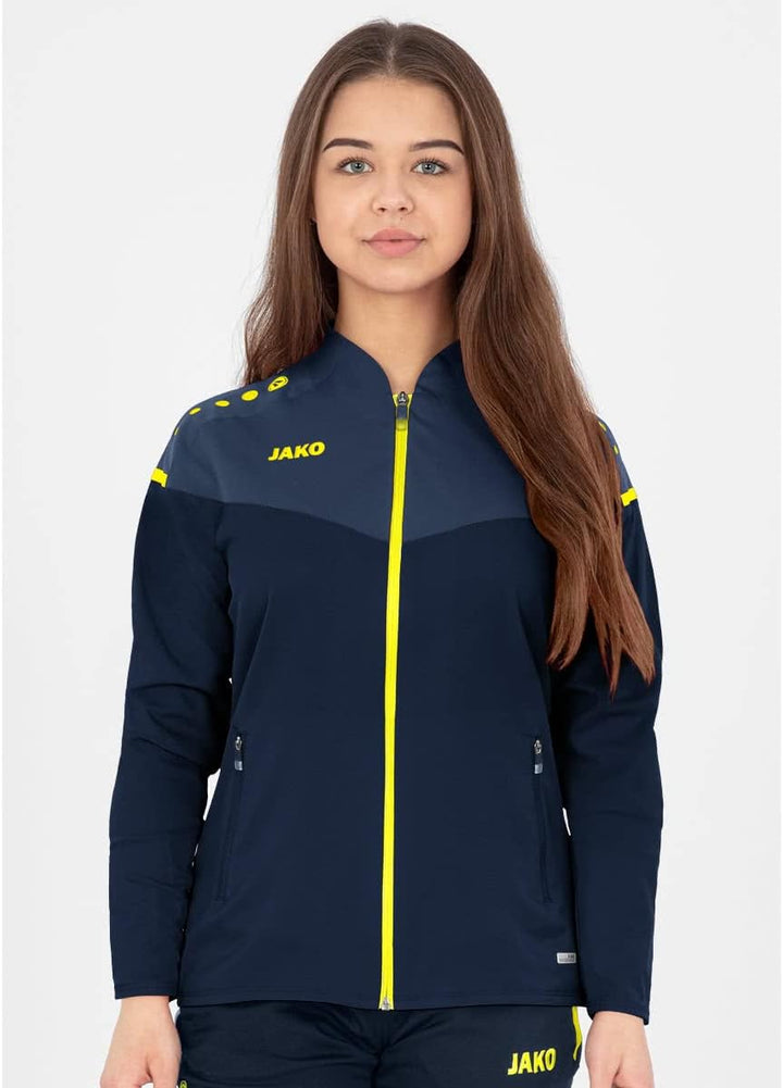 JAKO Damen Champ 2.0 Präsentationsjacke 44 marine/darkblue/Neongelb, 44 marine/darkblue/Neongelb