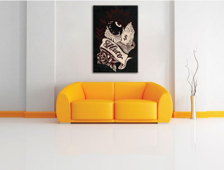 Dark Hate black Bild auf Leinwand, XXL riesige Bilder fertig gerahmt mit Keilrahmen, Kunstdruck auf
