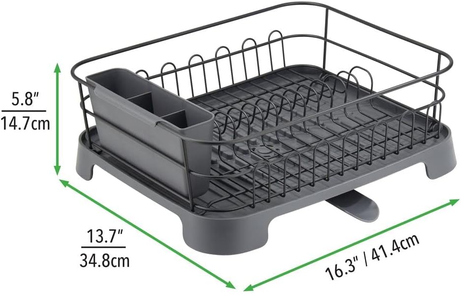 mDesign Abtropfgestell aus Metall und Kunststoff – Geschirrabtropfgitter mit schwenkbarem Ausgiesser