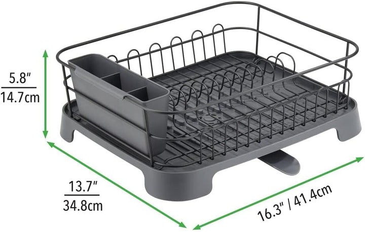 mDesign Abtropfgestell aus Metall und Kunststoff – Geschirrabtropfgitter mit schwenkbarem Ausgiesser