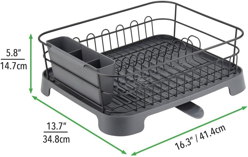 mDesign Abtropfgestell aus Metall und Kunststoff – Geschirrabtropfgitter mit schwenkbarem Ausgiesser