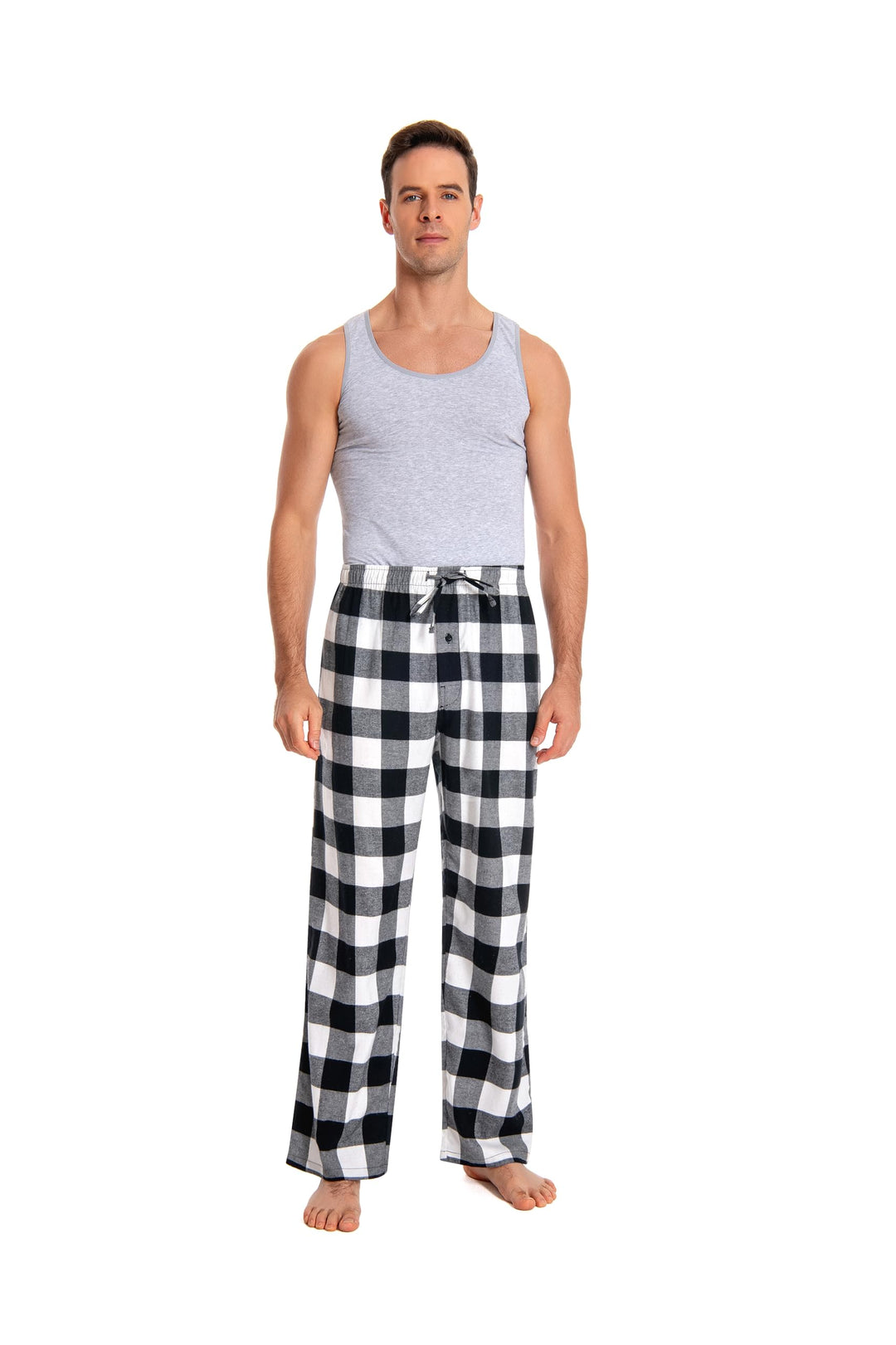 Herren 100% Baumwolle Flanell Bequeme Pyjama/Lounge Bottoms mit Taschen S Black White Check, S Black