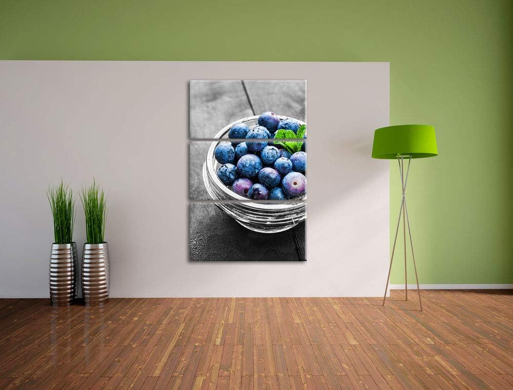 Schale voller Heidelbeeren schwarz/weiss 3-Teiler Leinwandbild 120x80 Bild auf Leinwand, XXL riesige