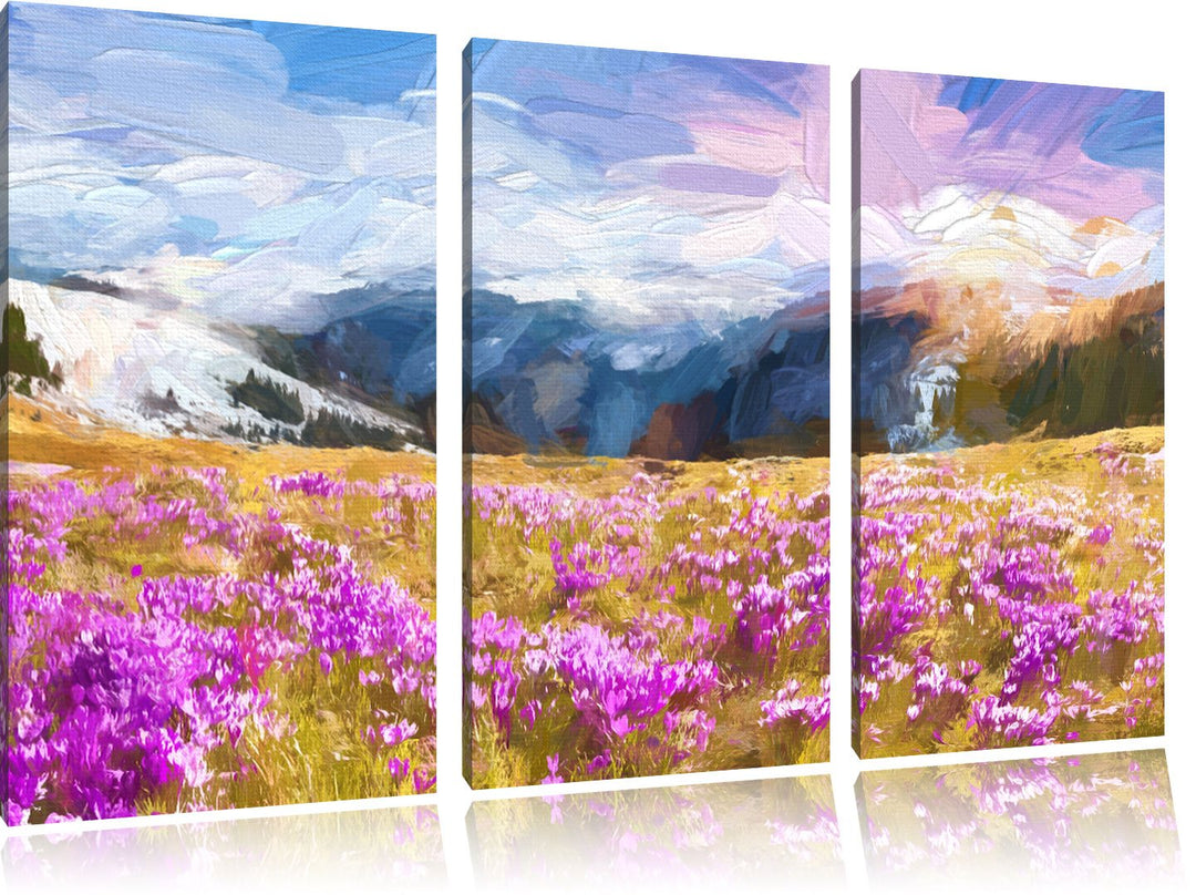 Pixxprint Berglandschaft Regenbogen als Leinwandbild/Grösse: 3 Teilig (120x80 cm) cm/Wandbild/Kunstd