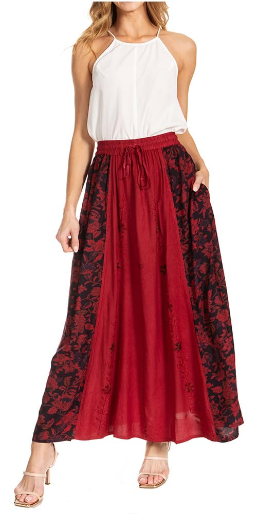 Sakkas Maran Frauen Boho Stickerei Rock mit elastischer Taille und Taschen, Einheitsgröße
