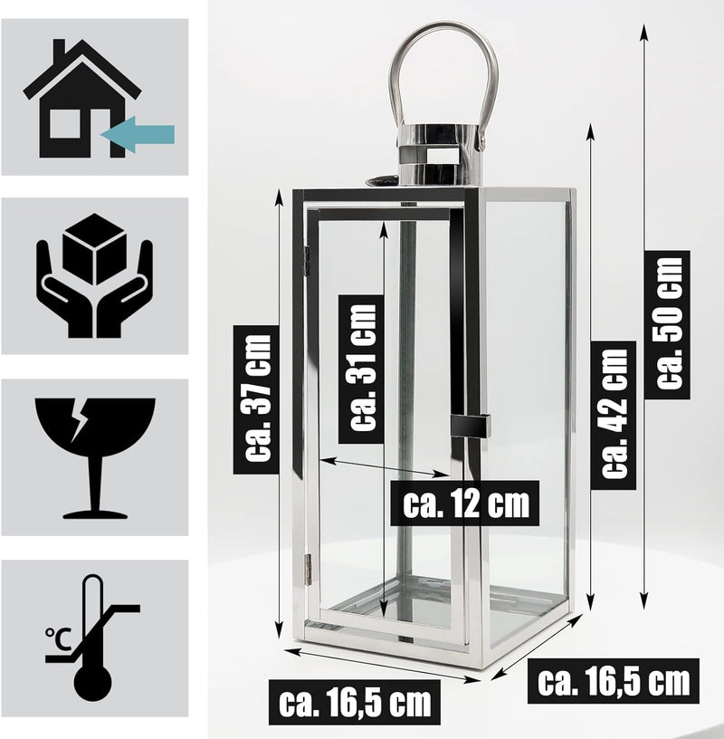 Dekovita 2er-Set Gartenlaterne 30cm/42cm - Edelstahl-Laternen mit Henkel - Windlicht Deko-Laterne au