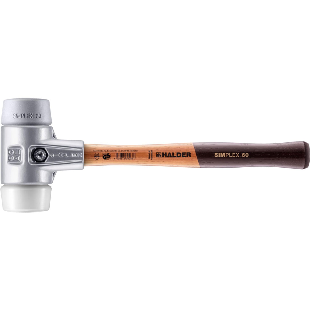 SIMPLEX-Schonhammer, TPE-mid/Superplastik; mit Aluminiumgehäuse und hochwertigem Holzstiel | D=60 mm