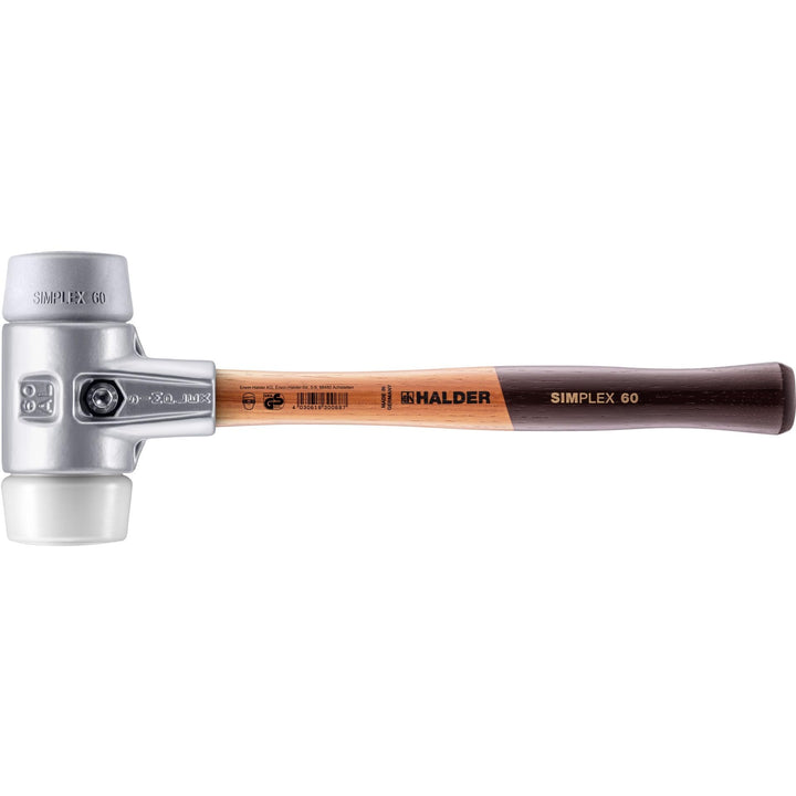 SIMPLEX-Schonhammer, TPE-mid/Superplastik; mit Aluminiumgehäuse und hochwertigem Holzstiel | D=60 mm