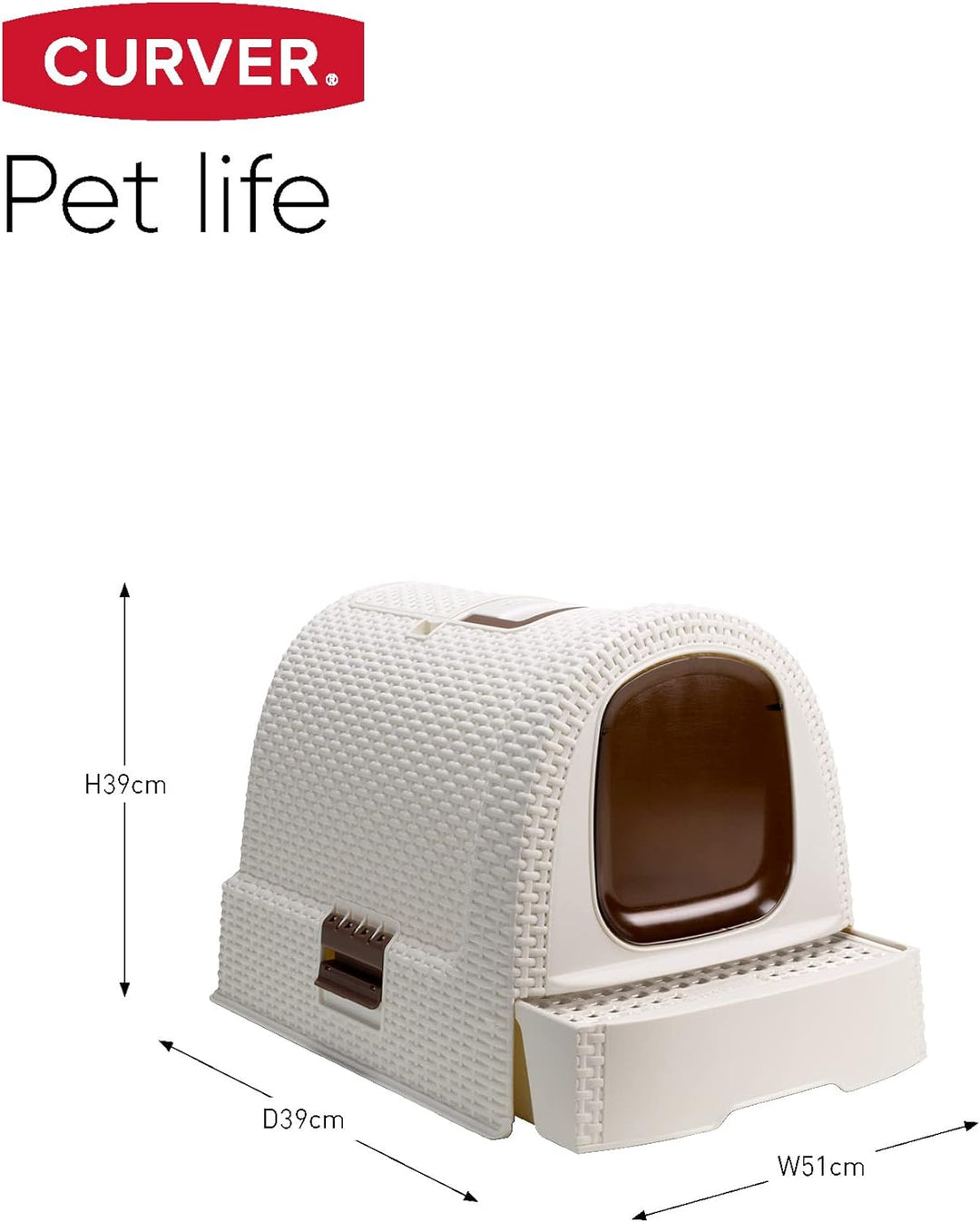 Curver petlife Katzentoilette mit Deckel, Katzenklo inklusive Schaufel, moderne Rattangeflecht-Optik
