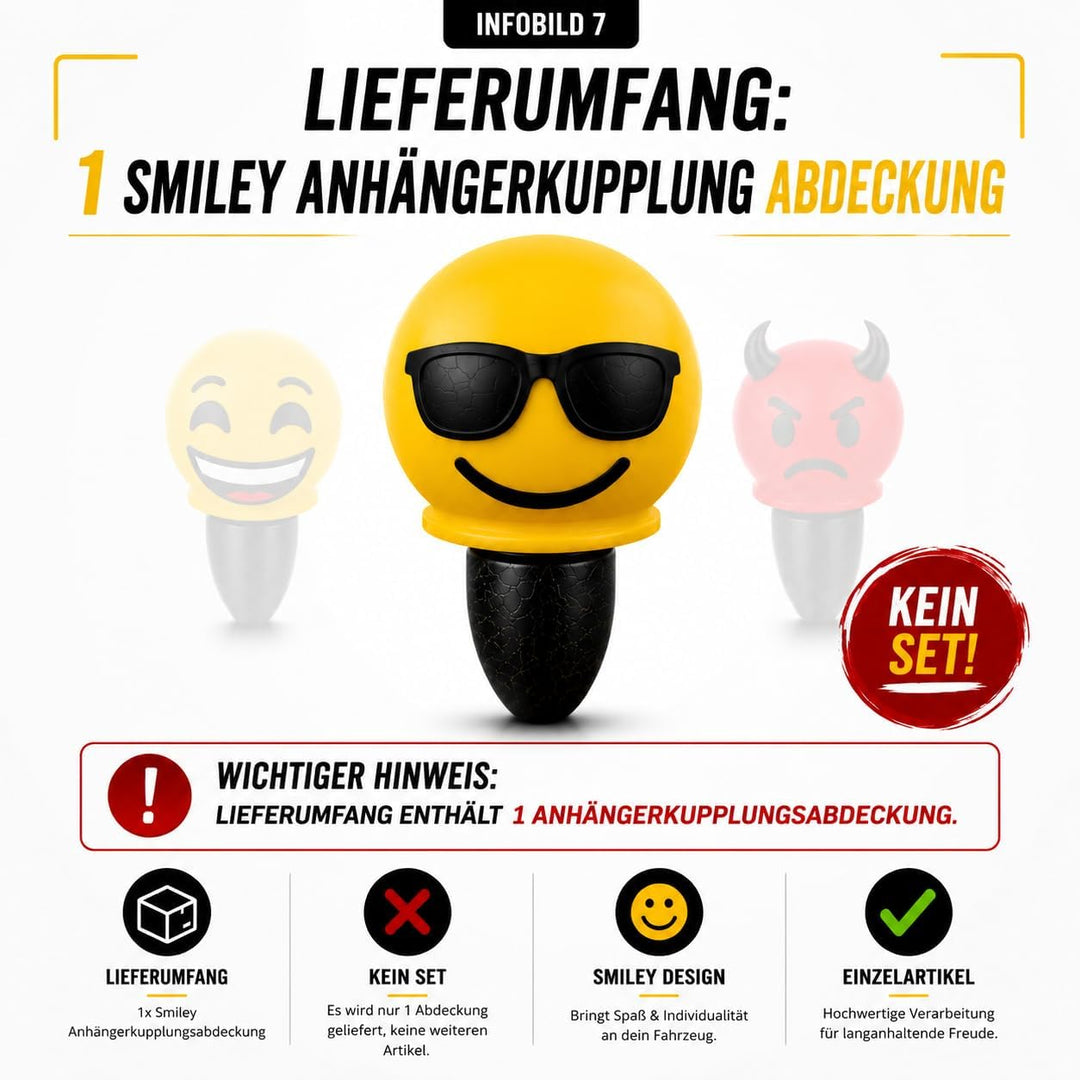 Anhängerkupplung Abdeckung Smiley – Lustige AHK Schutzkappe für 50 mm Kugelkopf – Universal für Auto