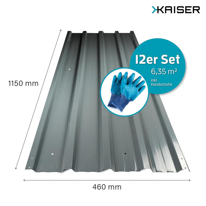 KAISER® Trapezblech 12er Set – Profilblech 115x46cm (6,35m²) anthrazit – Dachplatten verzinkt aus Me