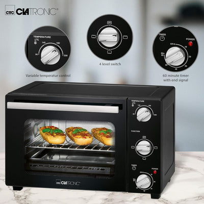 Clatronic Minibackofen MBG 3726 Backofen klein mit Ober- und Unterhitze, Mini Ofen elektrisch, perfe